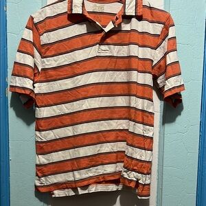 Men's Orange and White Striped Polo Shirt